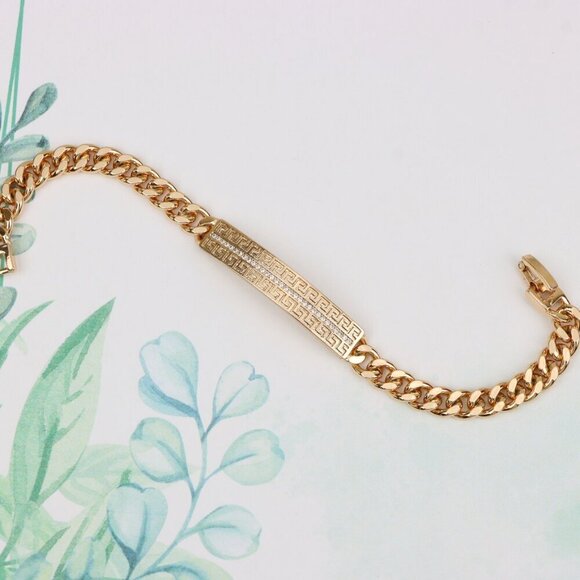 "Elegant Rose Gold Greek Key Bracelet with Crystal Detailing, XPBL0922 - Picture 1 of 12